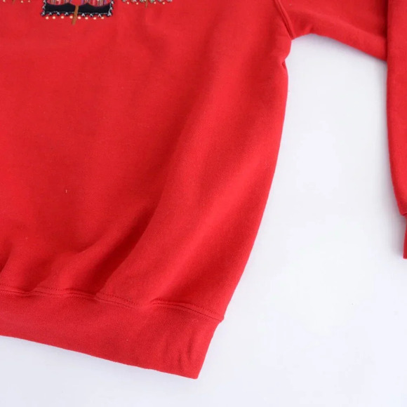 Vintage 90's Top Stitch By Morning Sun Red Christmas Tree Crewneck Sweater Med - Picture 6 of 13